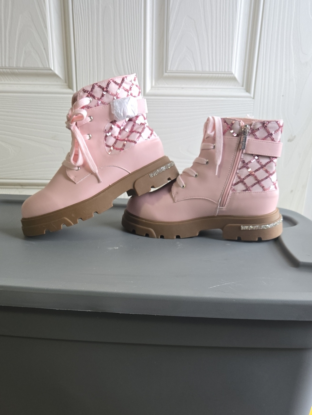 Jessica Simpson Pink Sequin Combat Boots Girls Size 4/2.5